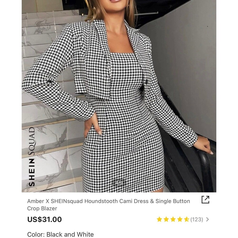 Shein houndstooth two piece set dress and blazer sz4